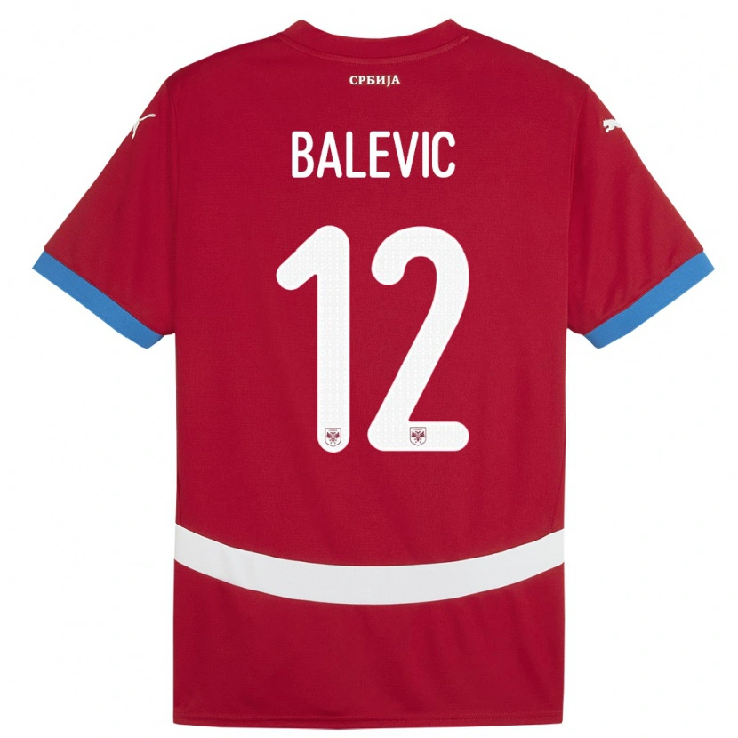 Danxen Homme Maillot Serbie Lazar Balevic #12 Rouge Tenues Domicile 24-26 T-Shirt