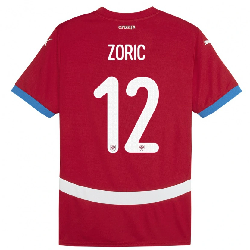 Danxen Homme Maillot Serbie Nemanja Zoric #12 Rouge Tenues Domicile 24-26 T-Shirt