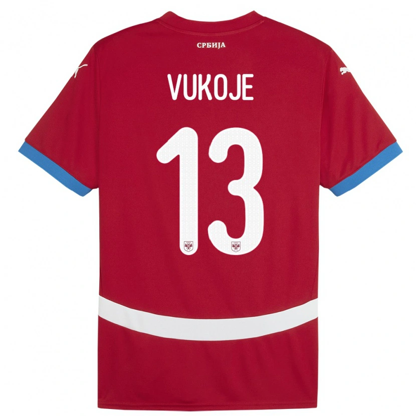 Danxen Homme Maillot Serbie Luka Vukoje #13 Rouge Tenues Domicile 24-26 T-Shirt