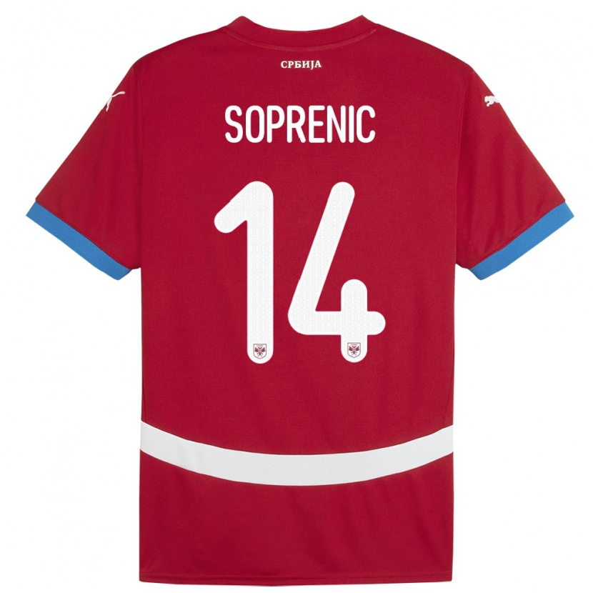 Danxen Homme Maillot Serbie Milos Soprenic #14 Rouge Tenues Domicile 24-26 T-Shirt