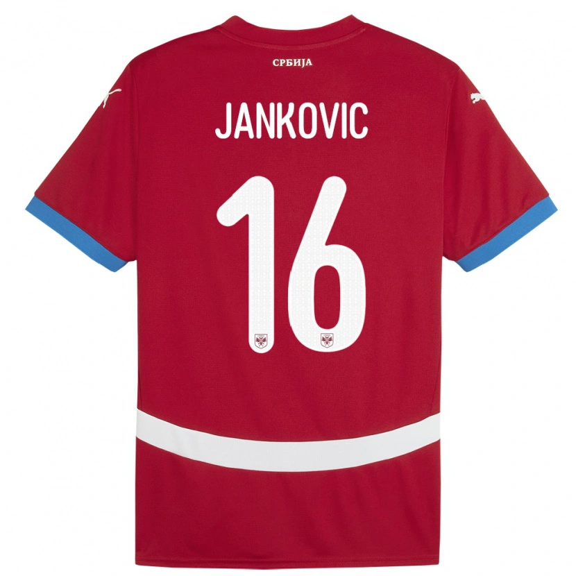 Danxen Homme Maillot Serbie Dimitrije Jankovic #16 Rouge Tenues Domicile 24-26 T-Shirt