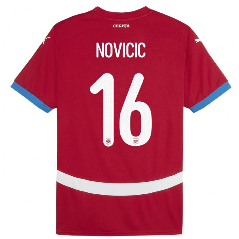 Danxen Homme Maillot Serbie Vasilije Novicic #16 Rouge Tenues Domicile 24-26 T-Shirt