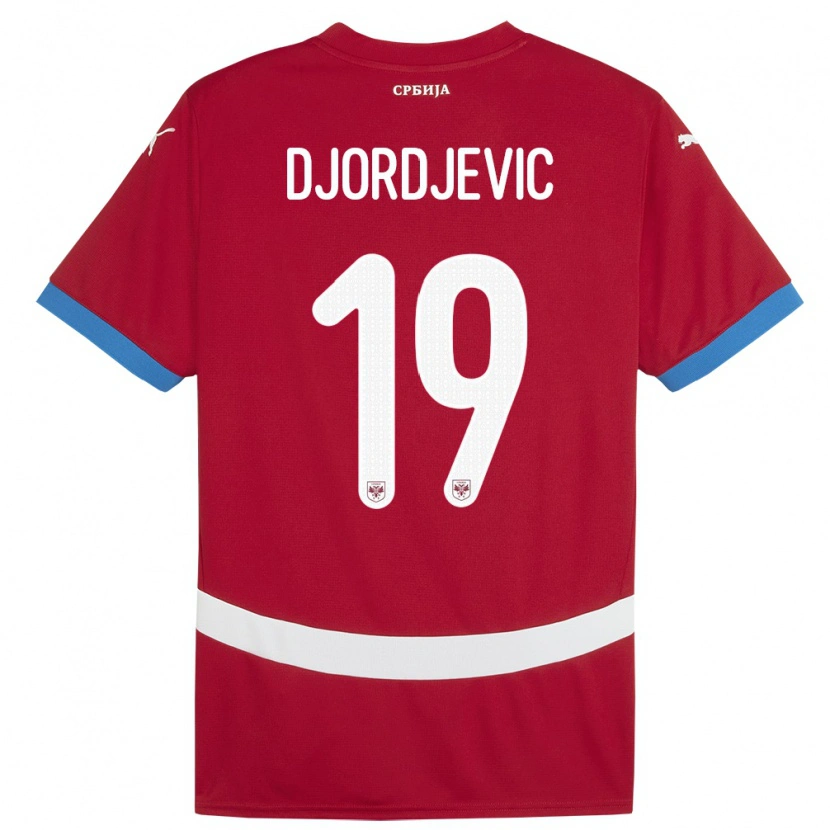 Danxen Homme Maillot Serbie Luka Djordjevic #19 Rouge Tenues Domicile 24-26 T-Shirt