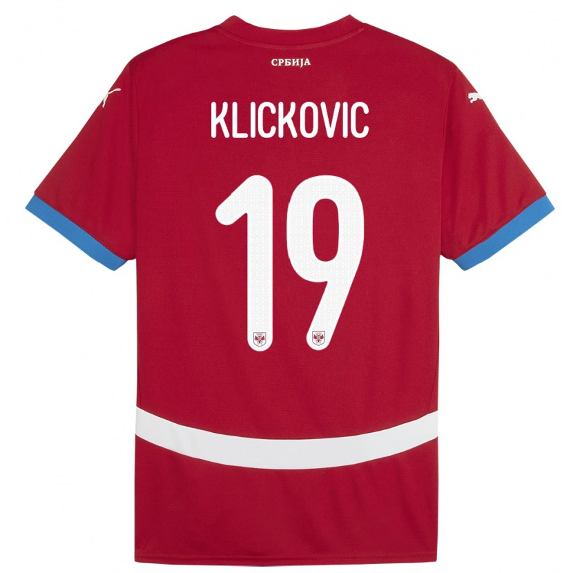 Danxen Homme Maillot Serbie Maksim Klickovic #19 Rouge Tenues Domicile 24-26 T-Shirt
