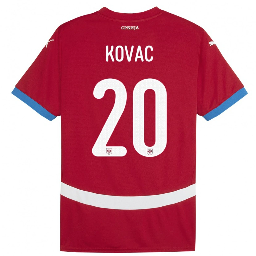 Danxen Homme Maillot Serbie Danilo Kovac #20 Rouge Tenues Domicile 24-26 T-Shirt