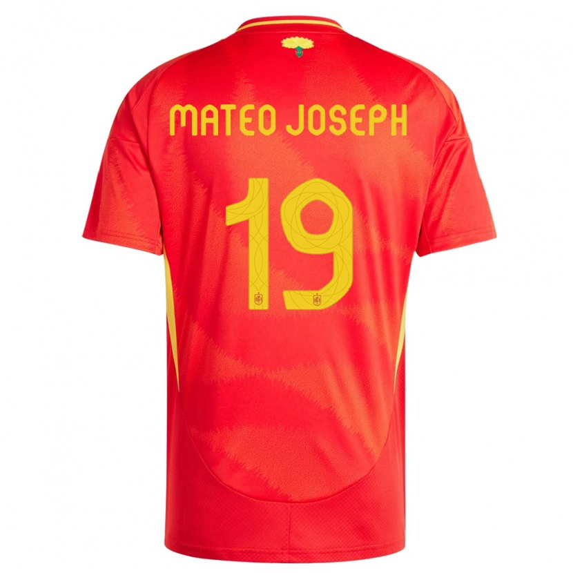 Danxen Homme Maillot Espagne Mateo Joseph #19 Rouge Tenues Domicile 24-26 T-Shirt