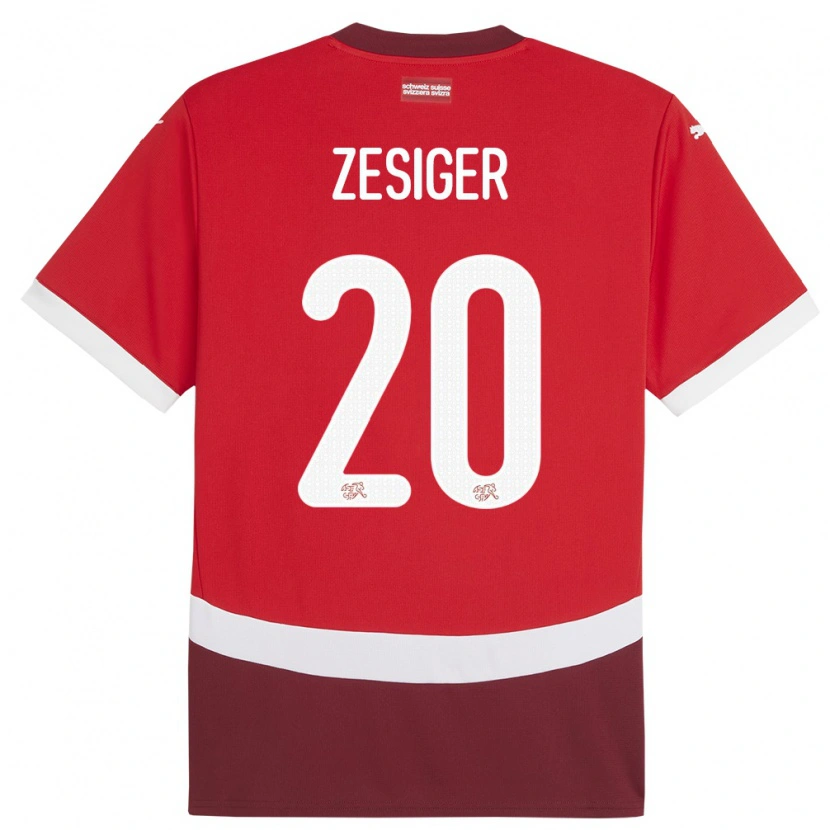 Danxen Homme Maillot Suisse Cédric Zesiger #20 Rouge Tenues Domicile 24-26 T-Shirt
