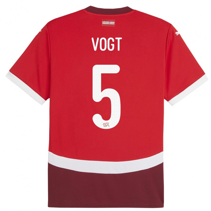 Danxen Homme Maillot Suisse Gian Vogt #5 Rouge Tenues Domicile 24-26 T-Shirt