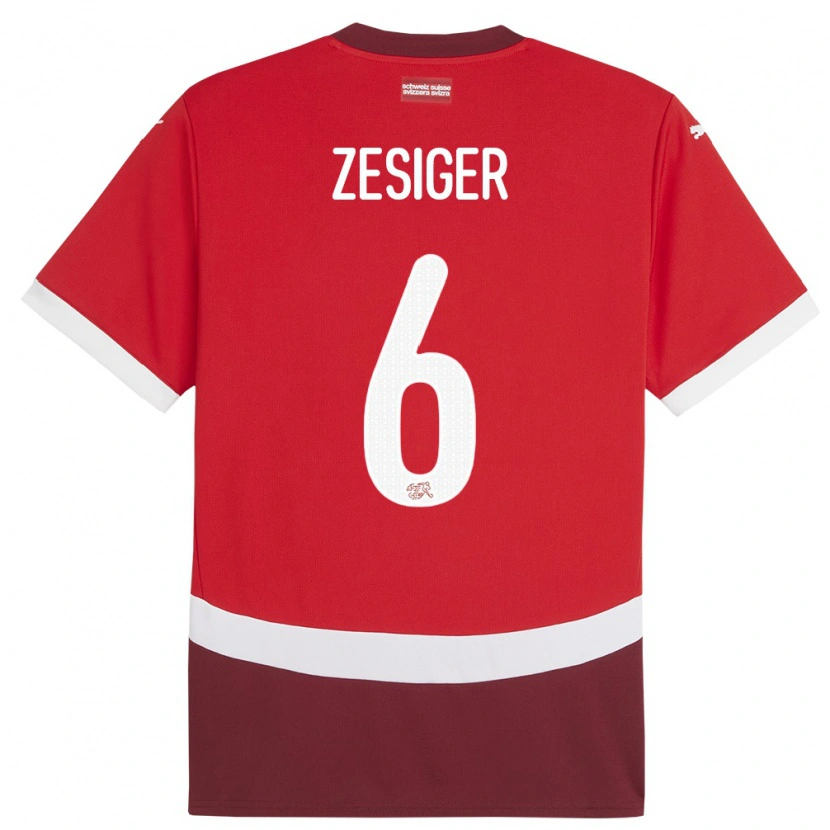 Danxen Homme Maillot Suisse Navin Zesiger #6 Rouge Tenues Domicile 24-26 T-Shirt