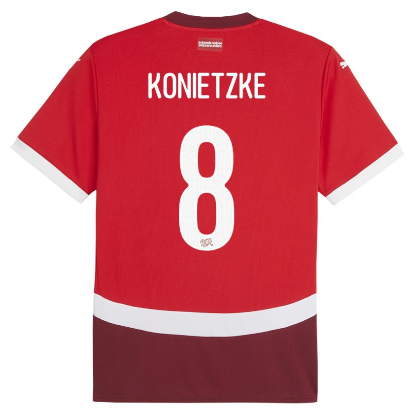 Danxen Homme Maillot Suisse Corsin Konietzke #8 Rouge Tenues Domicile 24-26 T-Shirt