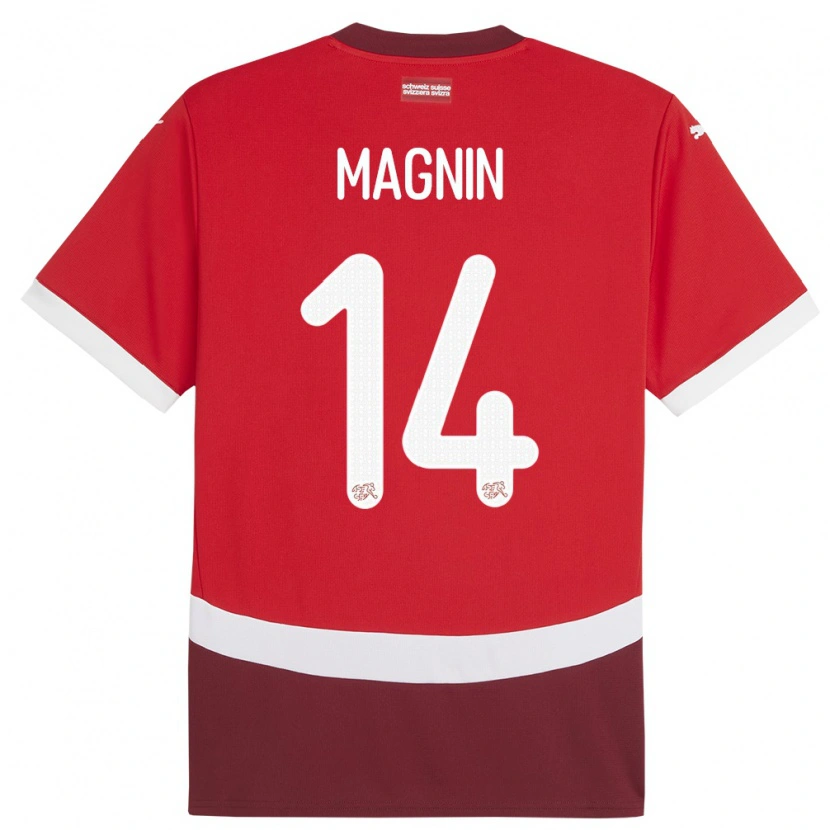 Danxen Homme Maillot Suisse Théo Magnin #14 Rouge Tenues Domicile 24-26 T-Shirt