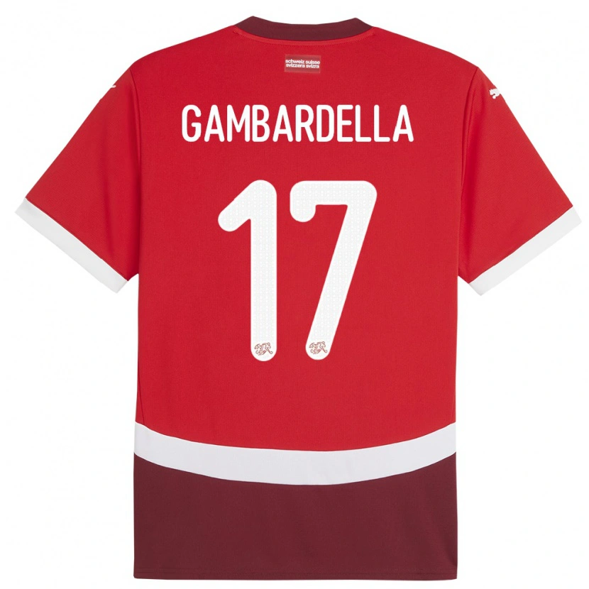Danxen Homme Maillot Suisse Matteo Gambardella #17 Rouge Tenues Domicile 24-26 T-Shirt