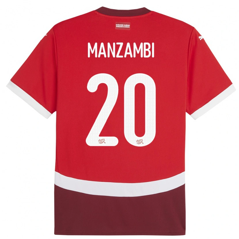 Danxen Homme Maillot Suisse Johan Manzambi #20 Rouge Tenues Domicile 24-26 T-Shirt