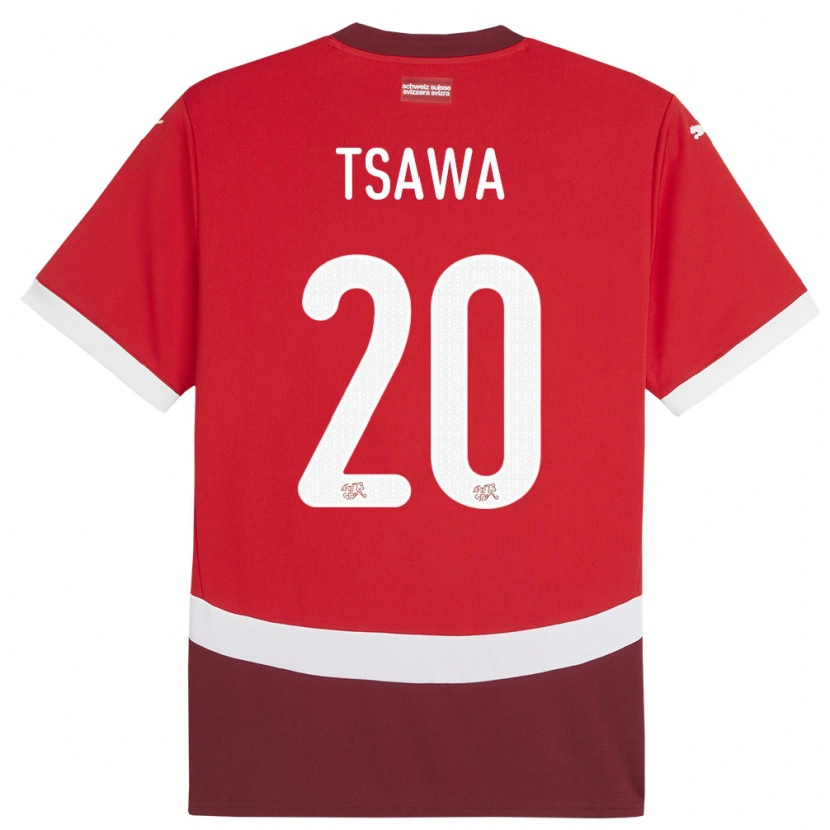 Danxen Homme Maillot Suisse Cheveyo Tsawa #20 Rouge Tenues Domicile 24-26 T-Shirt