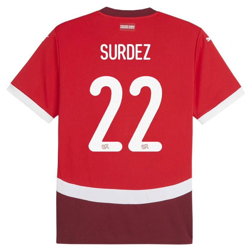 Danxen Homme Maillot Suisse Franck Surdez #22 Rouge Tenues Domicile 24-26 T-Shirt