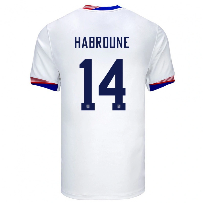 Danxen Homme Maillot États-Unis Taha Habroune #14 Blanc Tenues Domicile 24-26 T-Shirt