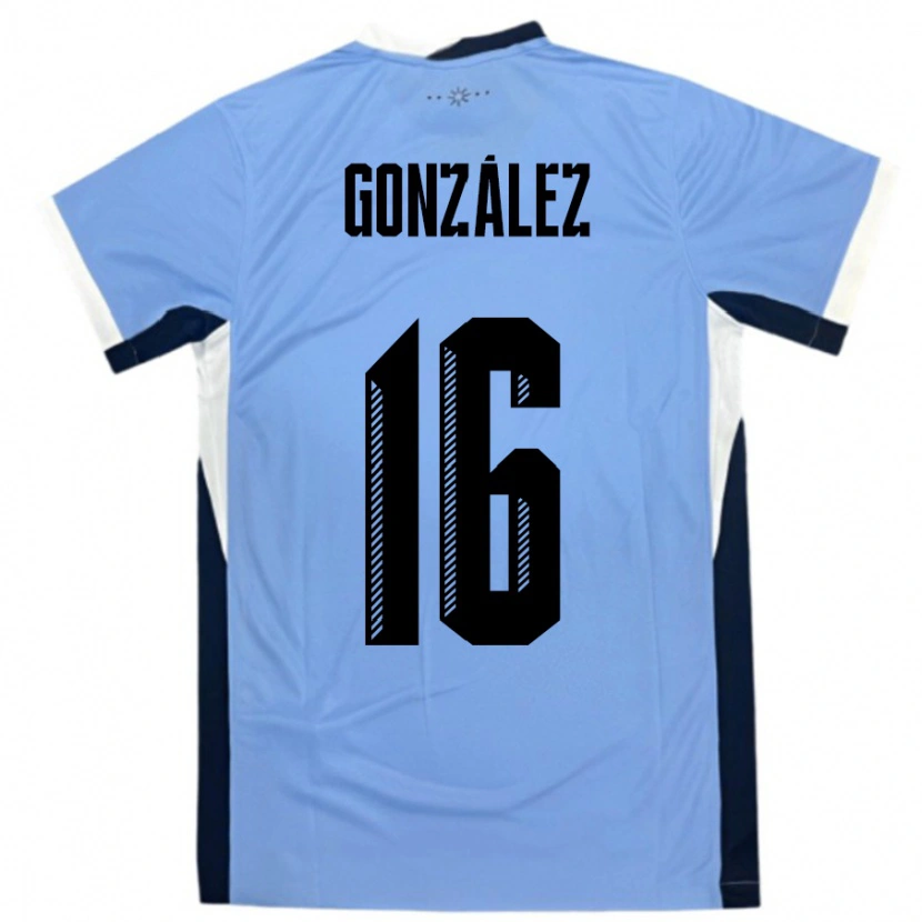 Danxen Homme Maillot Uruguay Lorena Gonzalez #16 Blanc Noir Tenues Domicile 24-26 T-Shirt