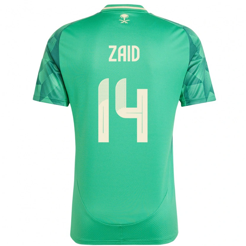 Danxen Homme Maillot Arabie Saoudite Abdullah Zaid #14 Vert Tenues Domicile 24-26 T-Shirt