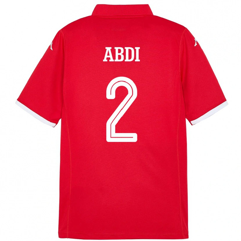 Danxen Homme Maillot Tunisie Ali Abdi #2 Rouge Tenues Domicile 24-26 T-Shirt