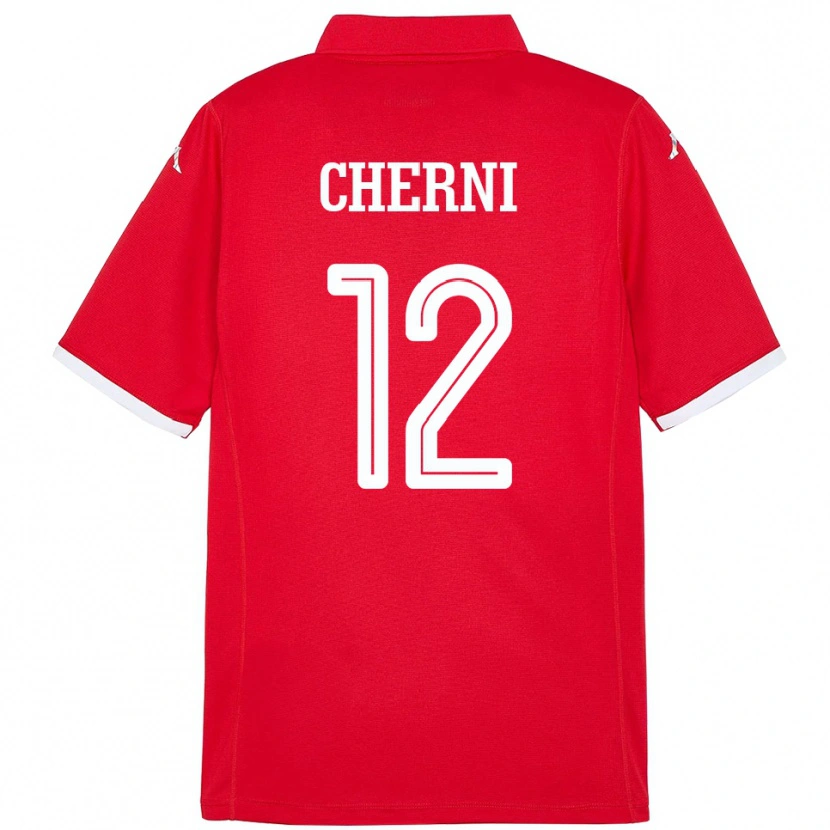 Danxen Homme Maillot Tunisie Amin Cherni #12 Rouge Tenues Domicile 24-26 T-Shirt