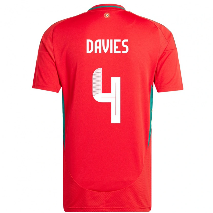 Danxen Homme Maillot Pays De Galles Ben Davies #4 Rouge Tenues Domicile 24-26 T-Shirt