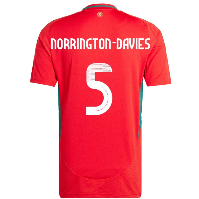 Danxen Homme Maillot Pays De Galles Rhys Norrington-Davies #5 Rouge Tenues Domicile 24-26 T-Shirt