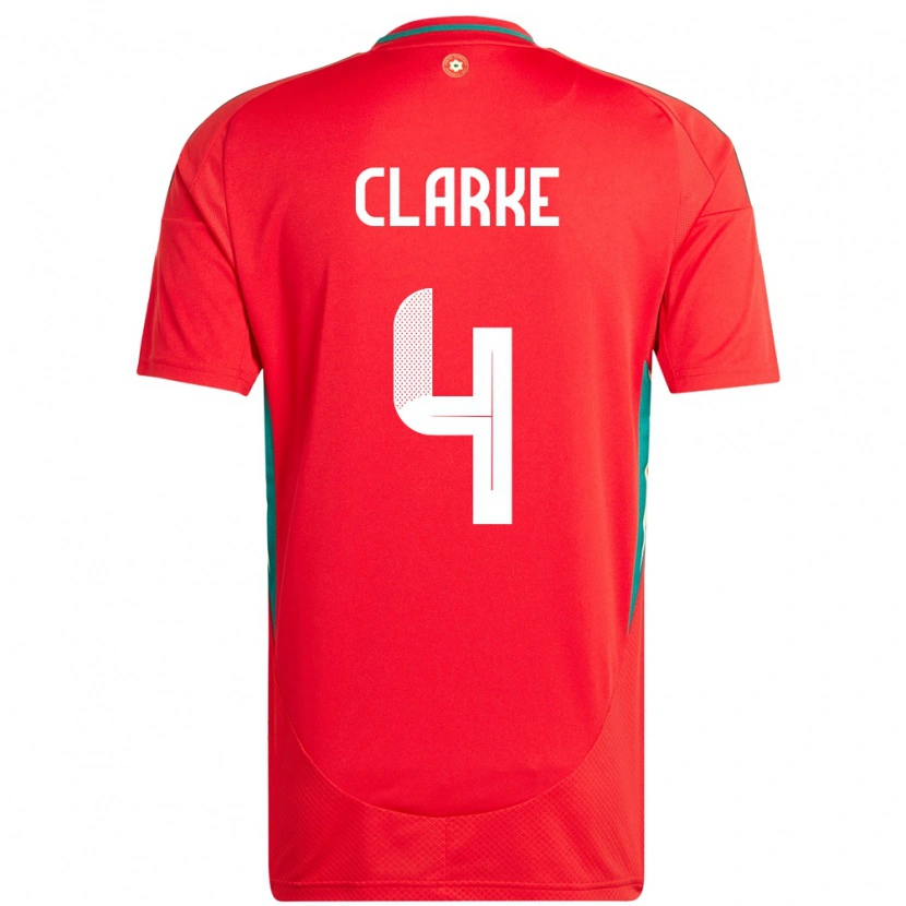 Danxen Homme Maillot Pays De Galles Brayden Clarke #4 Rouge Tenues Domicile 24-26 T-Shirt