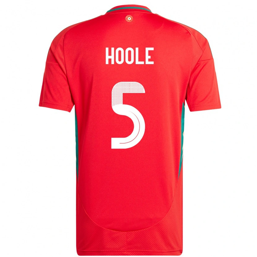 Danxen Homme Maillot Pays De Galles Luca Hoole #5 Rouge Tenues Domicile 24-26 T-Shirt
