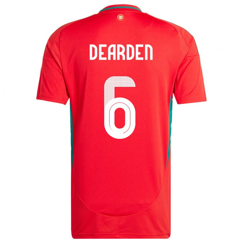 Danxen Homme Maillot Pays De Galles Thomas Dearden #6 Rouge Tenues Domicile 24-26 T-Shirt