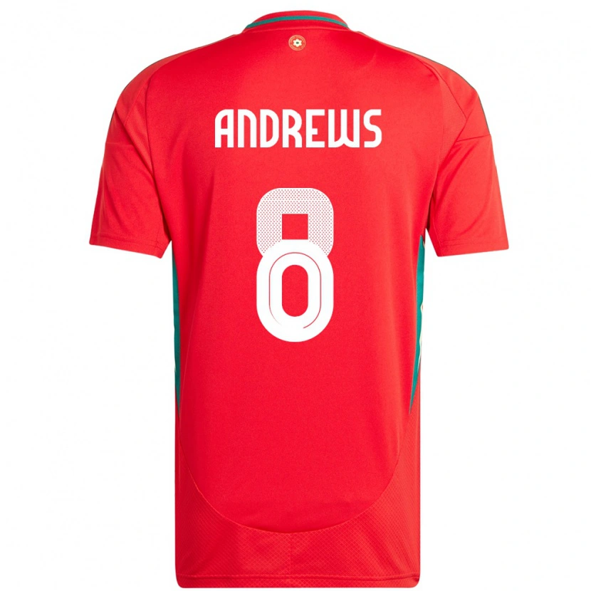 Danxen Homme Maillot Pays De Galles Kai Andrews #8 Rouge Tenues Domicile 24-26 T-Shirt