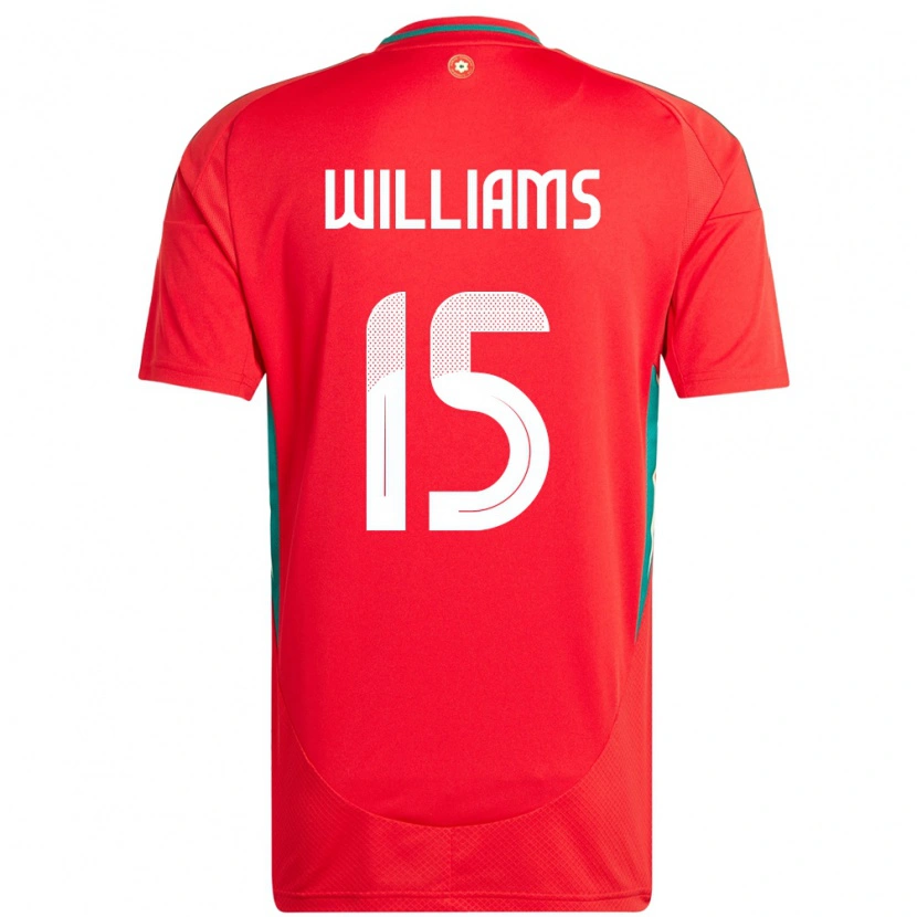 Danxen Homme Maillot Pays De Galles Joe Williams #15 Rouge Tenues Domicile 24-26 T-Shirt