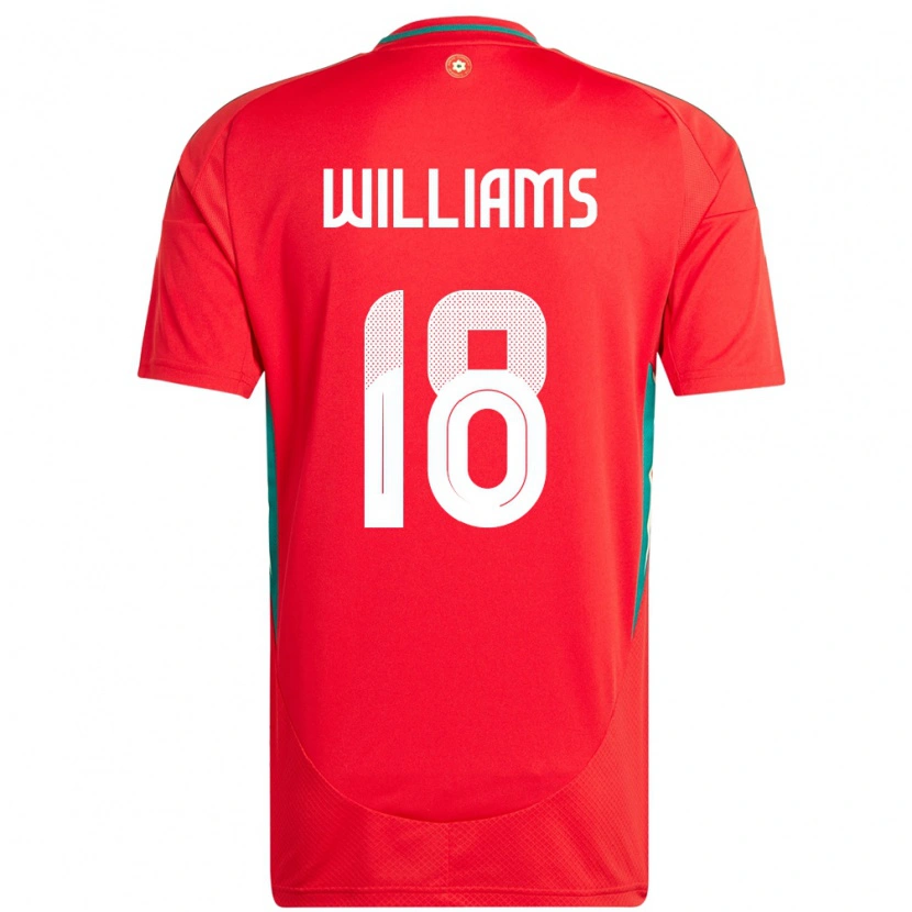 Danxen Homme Maillot Pays De Galles Josh Williams #18 Rouge Tenues Domicile 24-26 T-Shirt