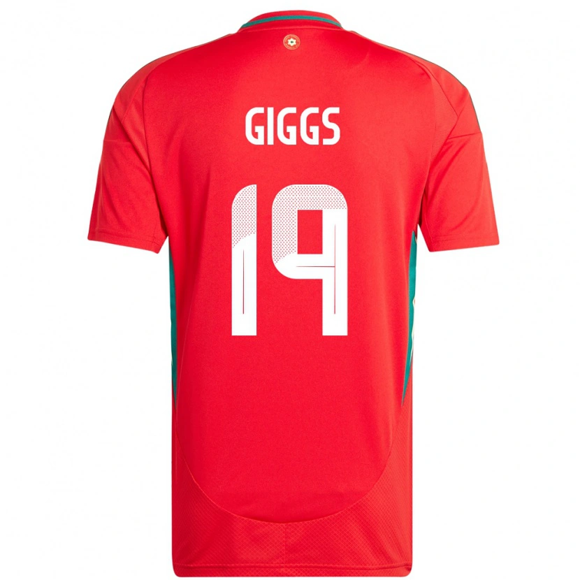 Danxen Homme Maillot Pays De Galles Zach Giggs #19 Rouge Tenues Domicile 24-26 T-Shirt