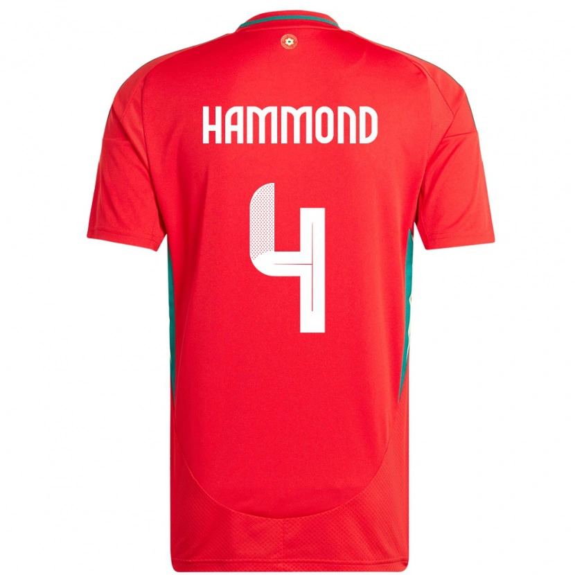 Danxen Homme Maillot Pays De Galles Ben Hammond #4 Rouge Tenues Domicile 24-26 T-Shirt