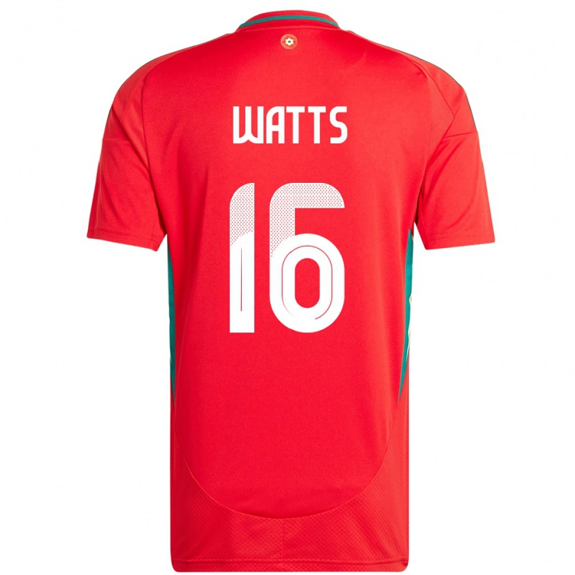 Danxen Homme Maillot Pays De Galles Daniel Watts #16 Rouge Tenues Domicile 24-26 T-Shirt
