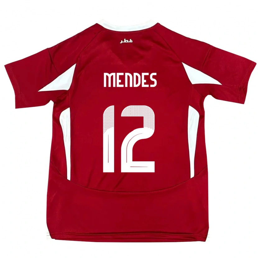 Danxen Homme Maillot Qatar Lucas Mendes #12 Rouge Tenues Domicile 24-26 T-Shirt