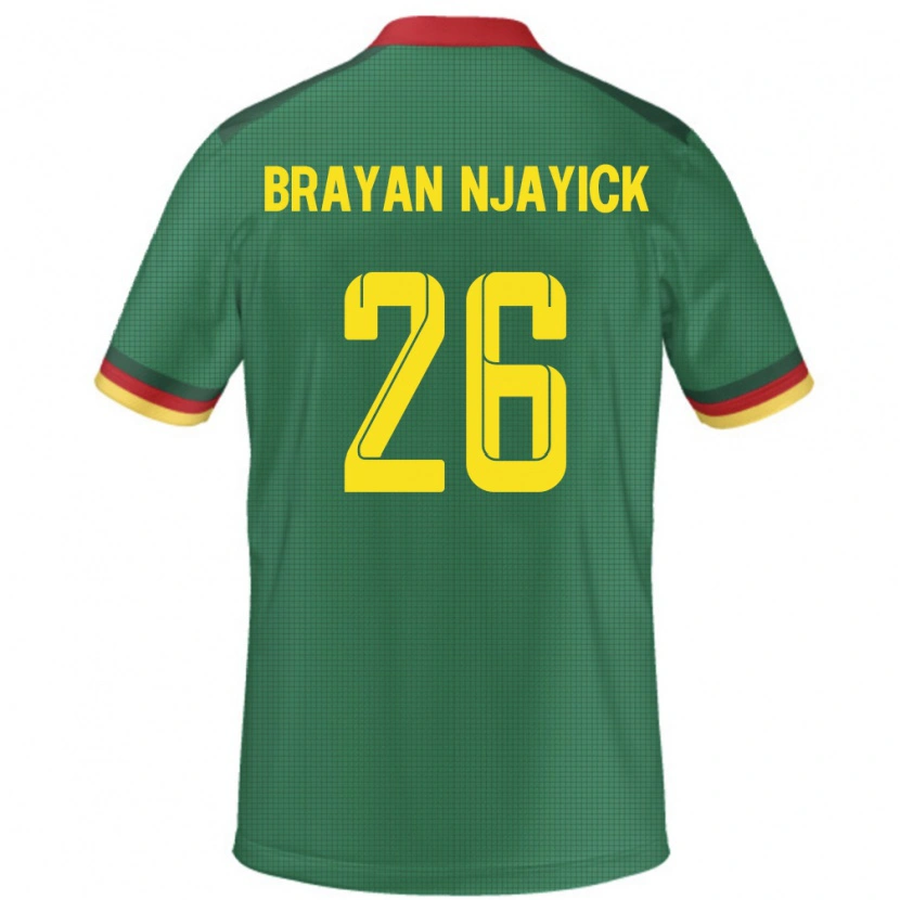 Danxen Homme Maillot Cameroun Fils Brayan Njayick #26 Vert Tenues Domicile 24-26 T-Shirt