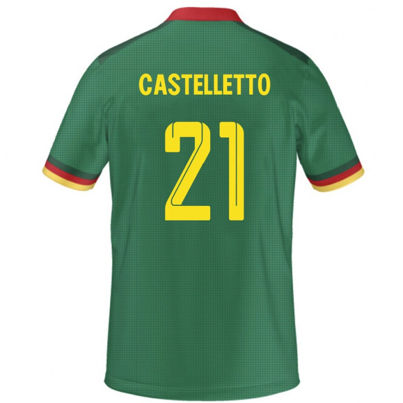 Danxen Homme Maillot Cameroun Jean-Charles Castelletto #21 Vert Tenues Domicile 24-26 T-Shirt
