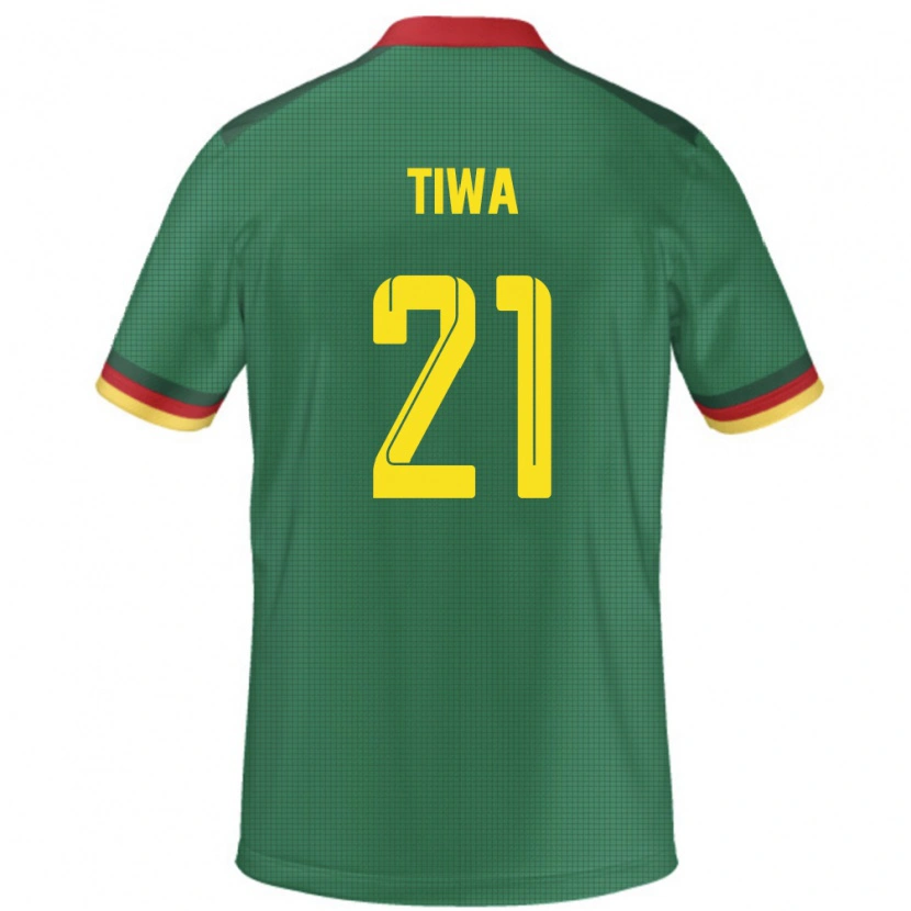 Danxen Homme Maillot Cameroun Yvan Tiwa #21 Vert Tenues Domicile 24-26 T-Shirt