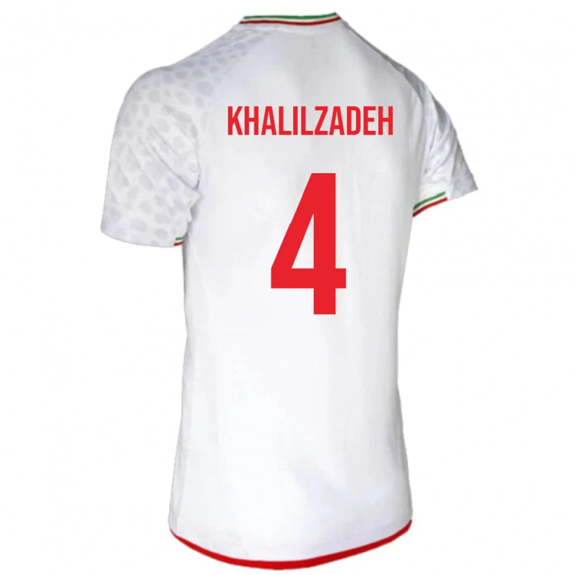 Danxen Homme Maillot Iran Shojae Khalilzadeh #4 Blanc Tenues Domicile 24-26 T-Shirt