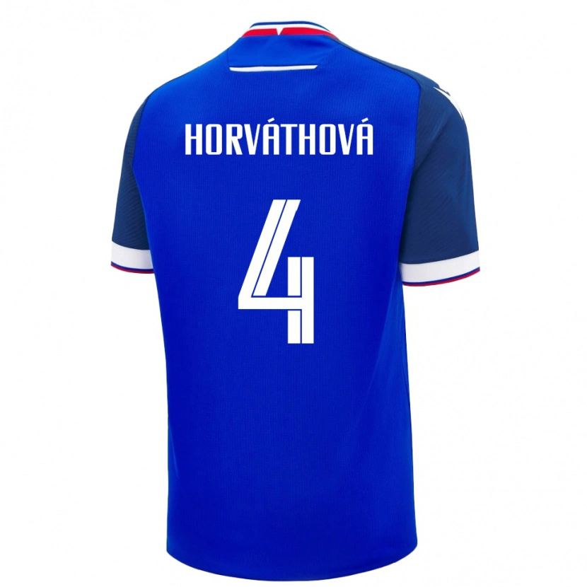 Danxen Homme Maillot Slovaquie Andrea Horváthová #4 Bleu Tenues Domicile 24-26 T-Shirt