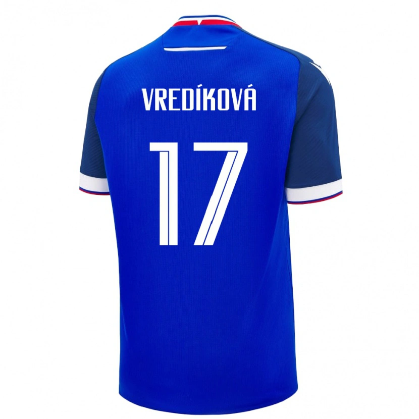 Danxen Homme Maillot Slovaquie Katarína Vredíková #17 Bleu Tenues Domicile 24-26 T-Shirt
