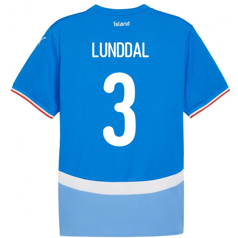 Danxen Homme Maillot Islande Valgeir Lunddal #3 Bleu Tenues Domicile 24-26 T-Shirt
