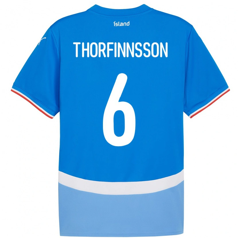 Danxen Homme Maillot Islande Mikael Máni Thorfinnsson #6 Bleu Tenues Domicile 24-26 T-Shirt