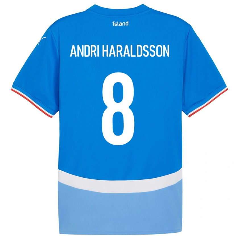 Danxen Homme Maillot Islande Haukur Andri Haraldsson #8 Bleu Tenues Domicile 24-26 T-Shirt