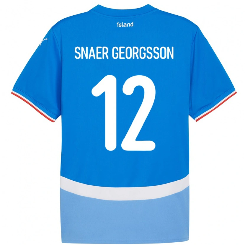 Danxen Homme Maillot Islande Halldór Snaer Georgsson #12 Bleu Tenues Domicile 24-26 T-Shirt