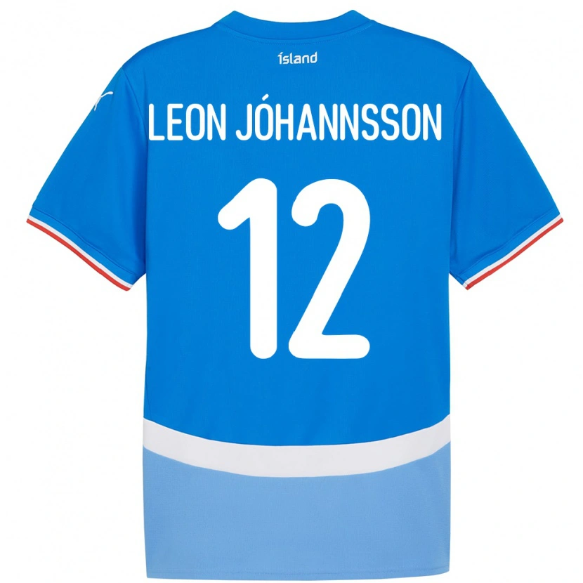 Danxen Homme Maillot Islande Marten Leon Jóhannsson #12 Bleu Tenues Domicile 24-26 T-Shirt