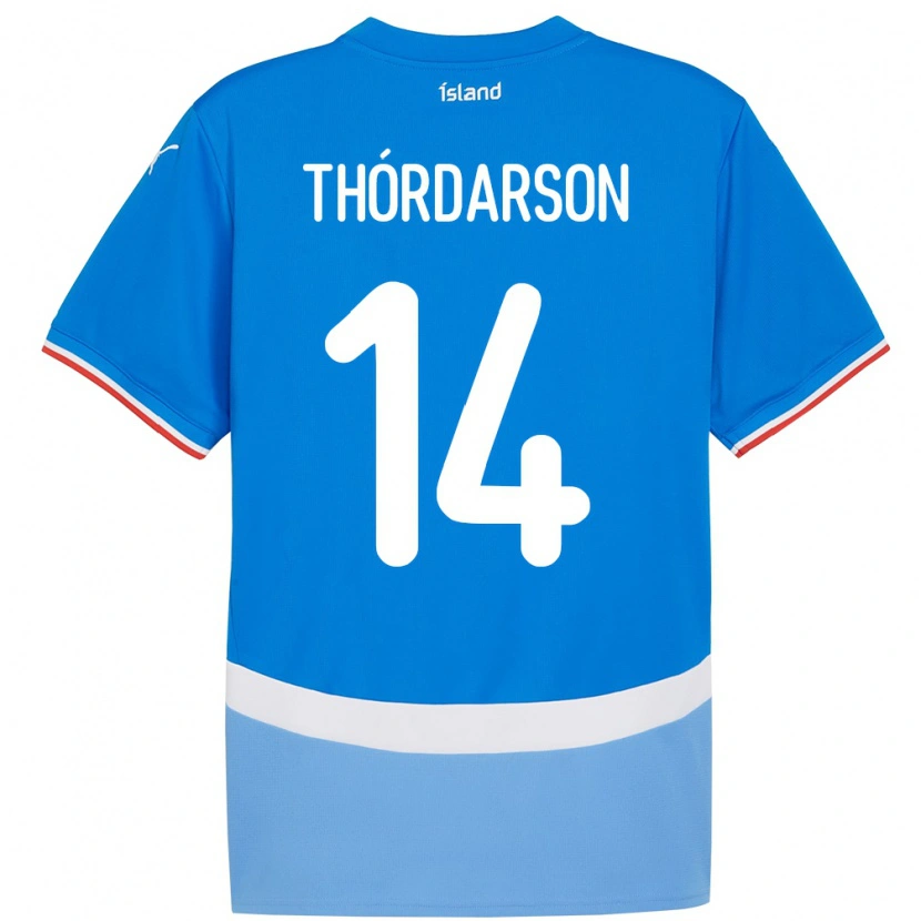 Danxen Homme Maillot Islande Ódinn Sturla Thórdarson #14 Bleu Tenues Domicile 24-26 T-Shirt