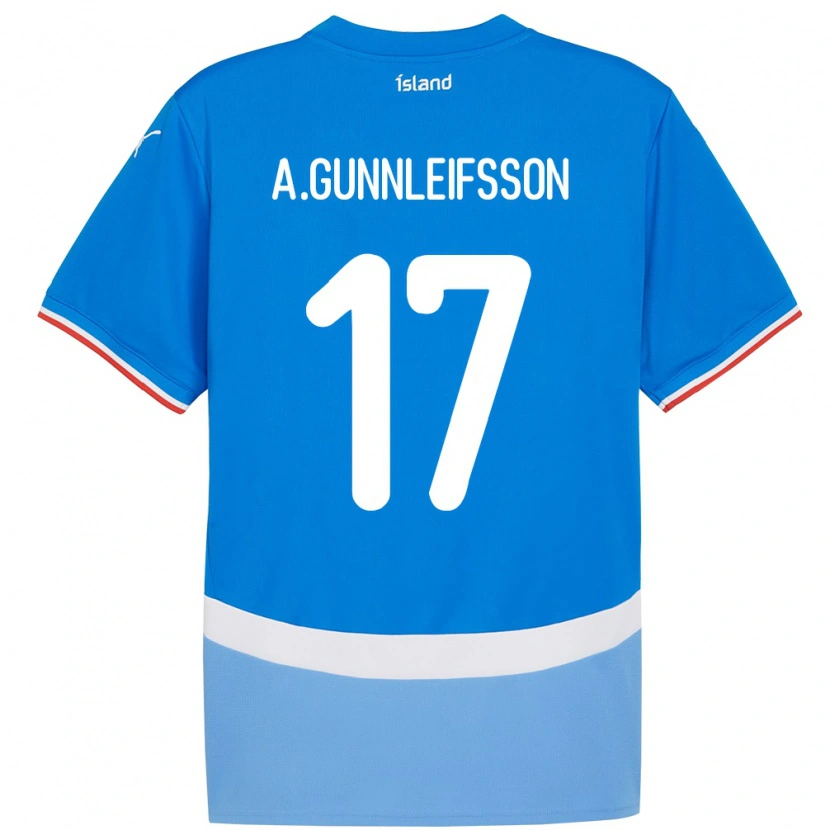 Danxen Homme Maillot Islande Arnar Bjarki Gunnleifsson #17 Bleu Tenues Domicile 24-26 T-Shirt