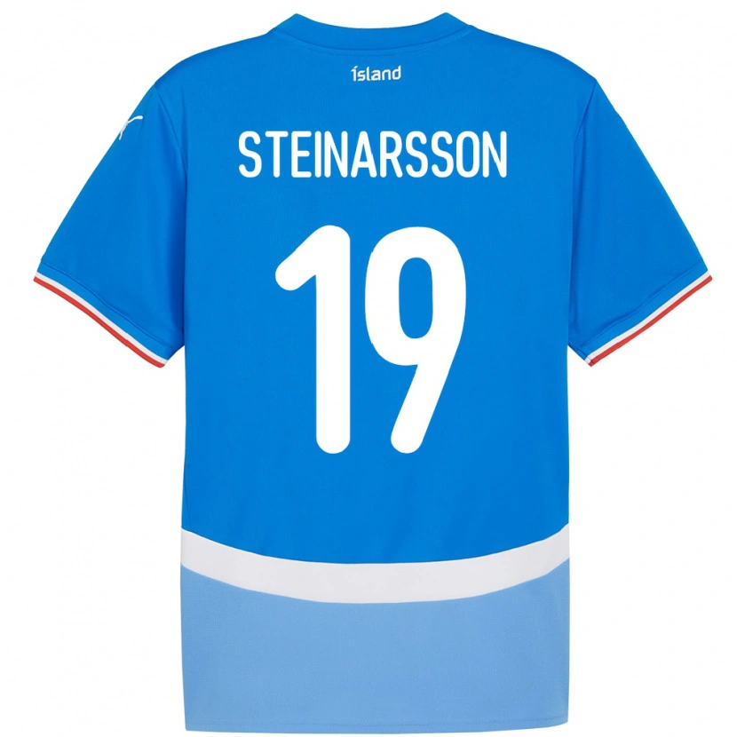 Danxen Homme Maillot Islande Ásgeir Steinn Steinarsson #19 Bleu Tenues Domicile 24-26 T-Shirt